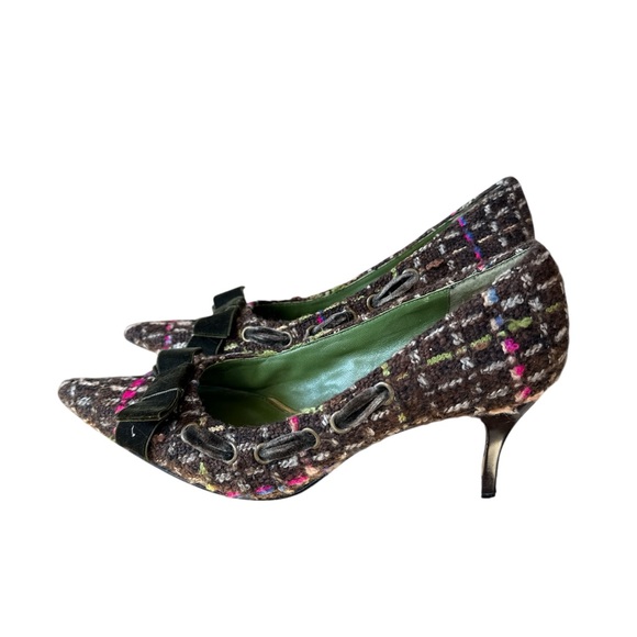 RICHARD TYLER Elegant Tweed Kitten Heels POINTY TOE PUMP SZ 7.5M WITH BOW - Picture 1 of 7
